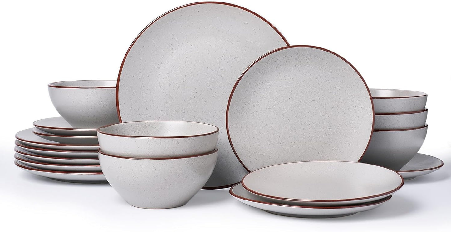 Famiware Venus Plates and Bowls Sets, 18 Pieces Stoneware Dinnerware Sets, Speckled Dishes Set for