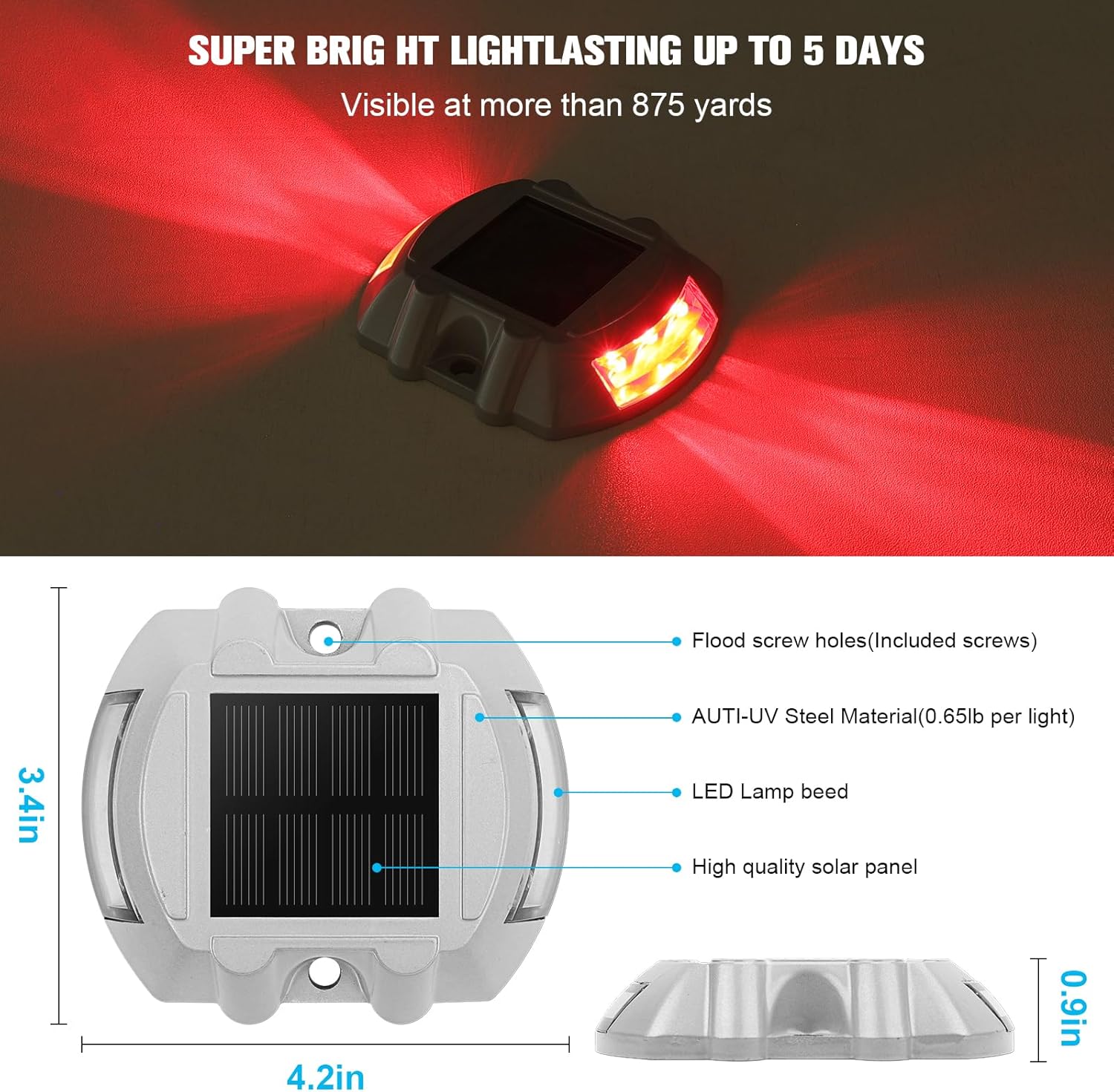 VOLISUN Christmas Solar Deck Lights Driveway Dock Lights, 4-Pack Led IP67 Waterproof Outdoor
