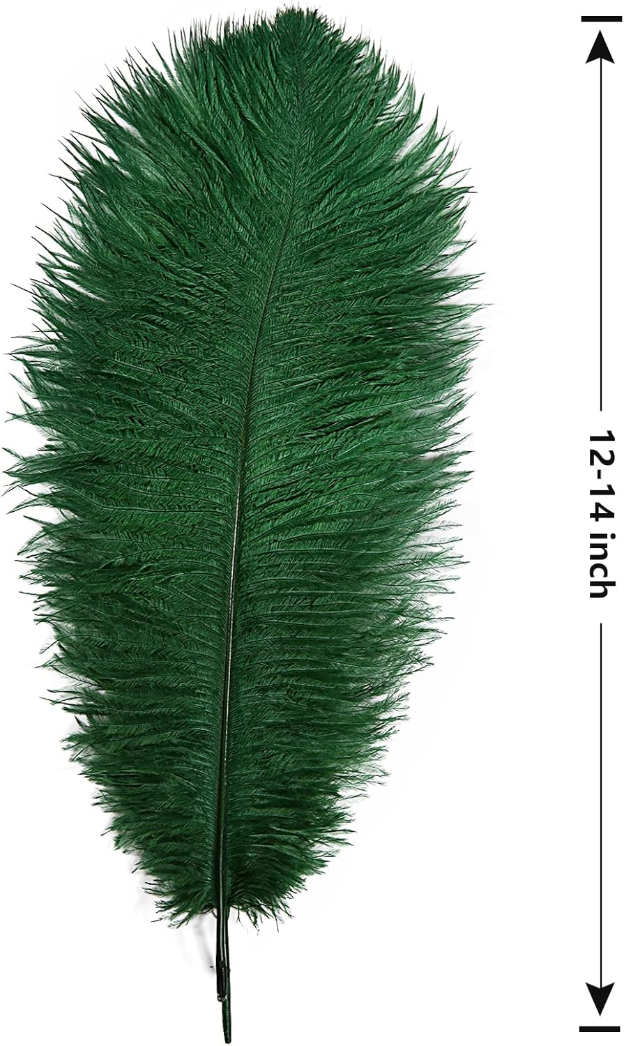 THARAHT Blackish Green Ostrich Feathers 12pcs Large Natural Bulk 12-14Inch 30cm-35cm for Wedding