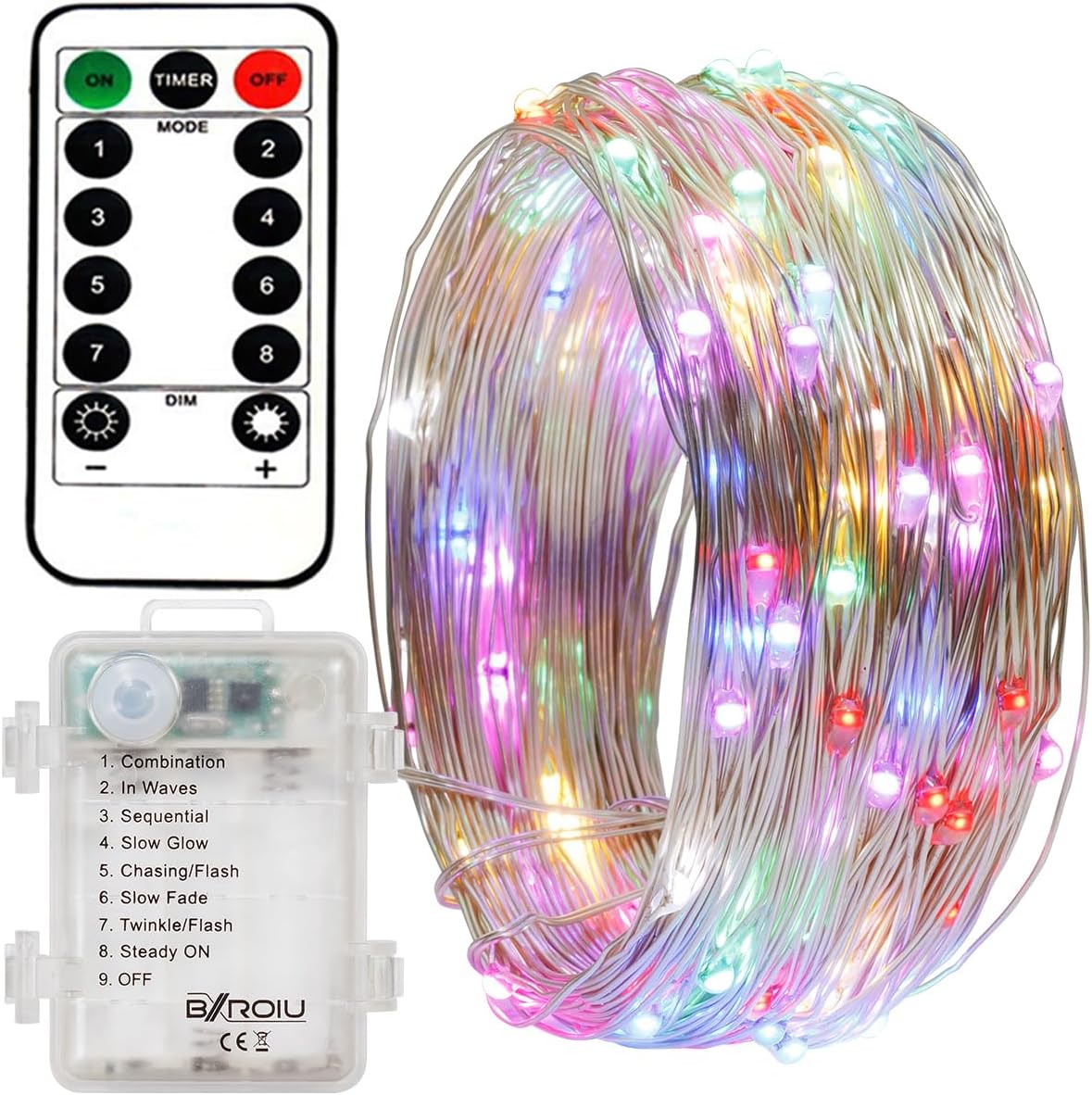 4 x Fairy Lights Battery Operated 8 Lighting Modes,50LEDs,16.4Ft/5 Meters Silver Wire String