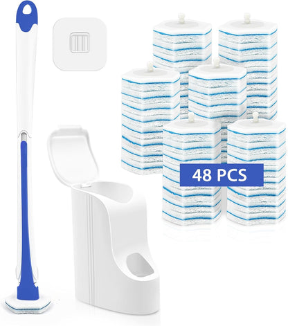JEHONN Disposable Toilet Brush with 48 Wand Cleaner Refills, Wall Mounted Toilet Bowl Brush Holder