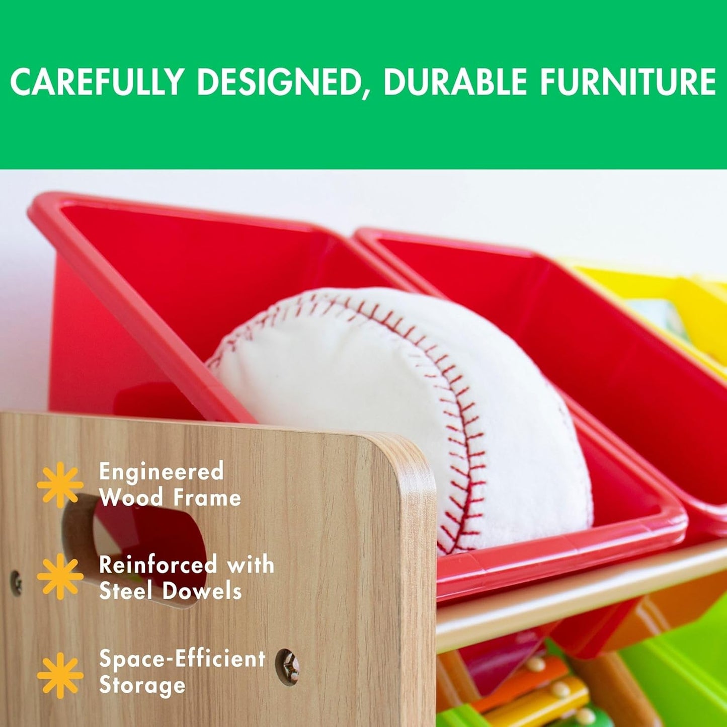 Humble Crew Kids Toy Storage Organizer with 12 Plastic Bins, Natural Wood/Rainbow – Removable Bins