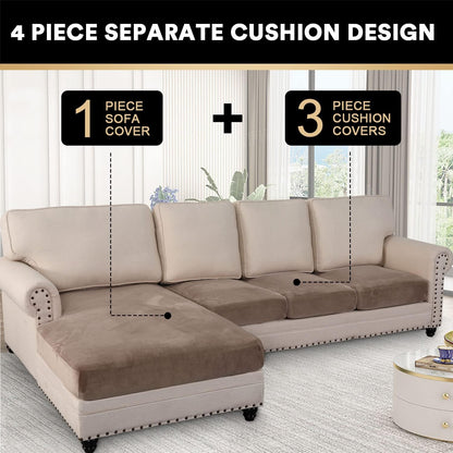 PrinceDeco Sectional Couch Covers 4 Pieces Couch Covers for Sofa Velvet Separate Couch Cover L