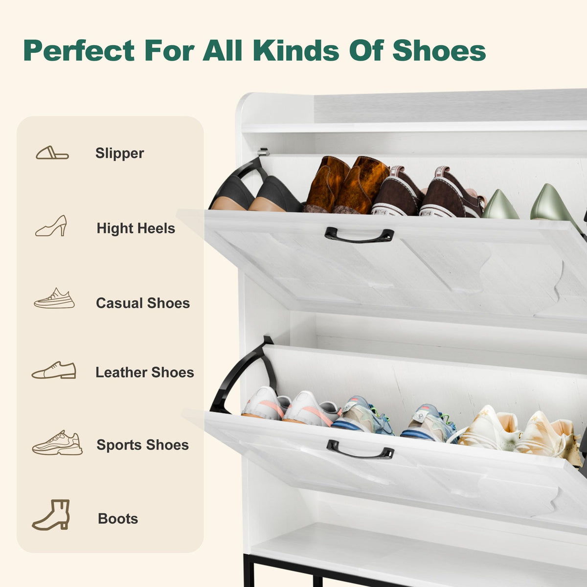 infurnic Shoe Storage Cabinet with 2 Flip Drawers, Narrow Shoe Cabinet for Entryway, Freestanding