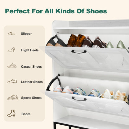 infurnic Shoe Storage Cabinet with 2 Flip Drawers, Narrow Shoe Cabinet for Entryway, Freestanding