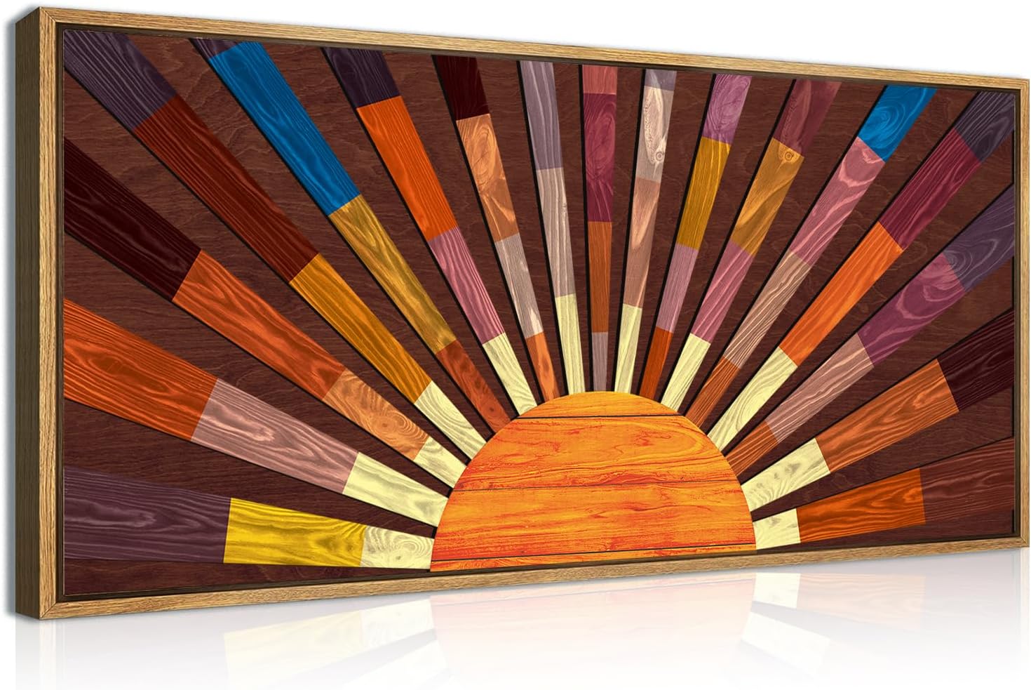 IARTTOP Extra Large Boho Sun Wood Wall Art for Living Room Wooden 3D Framed Abstract Sun Rising on