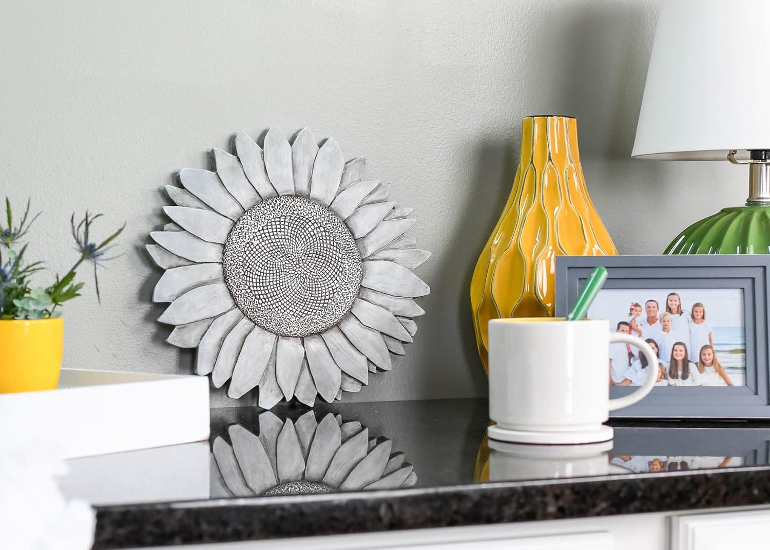 NAT & Jules Sunflower Shaped Dimensional Indoor Outdoor 12 inch Cast Resin Decorative Garden