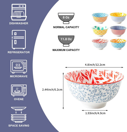 Ceramic Dessert Bowls Set - 12 Oz Small Cereal Bowls 4.75 Inch Ice Cream Bowl for Fruit, Snack