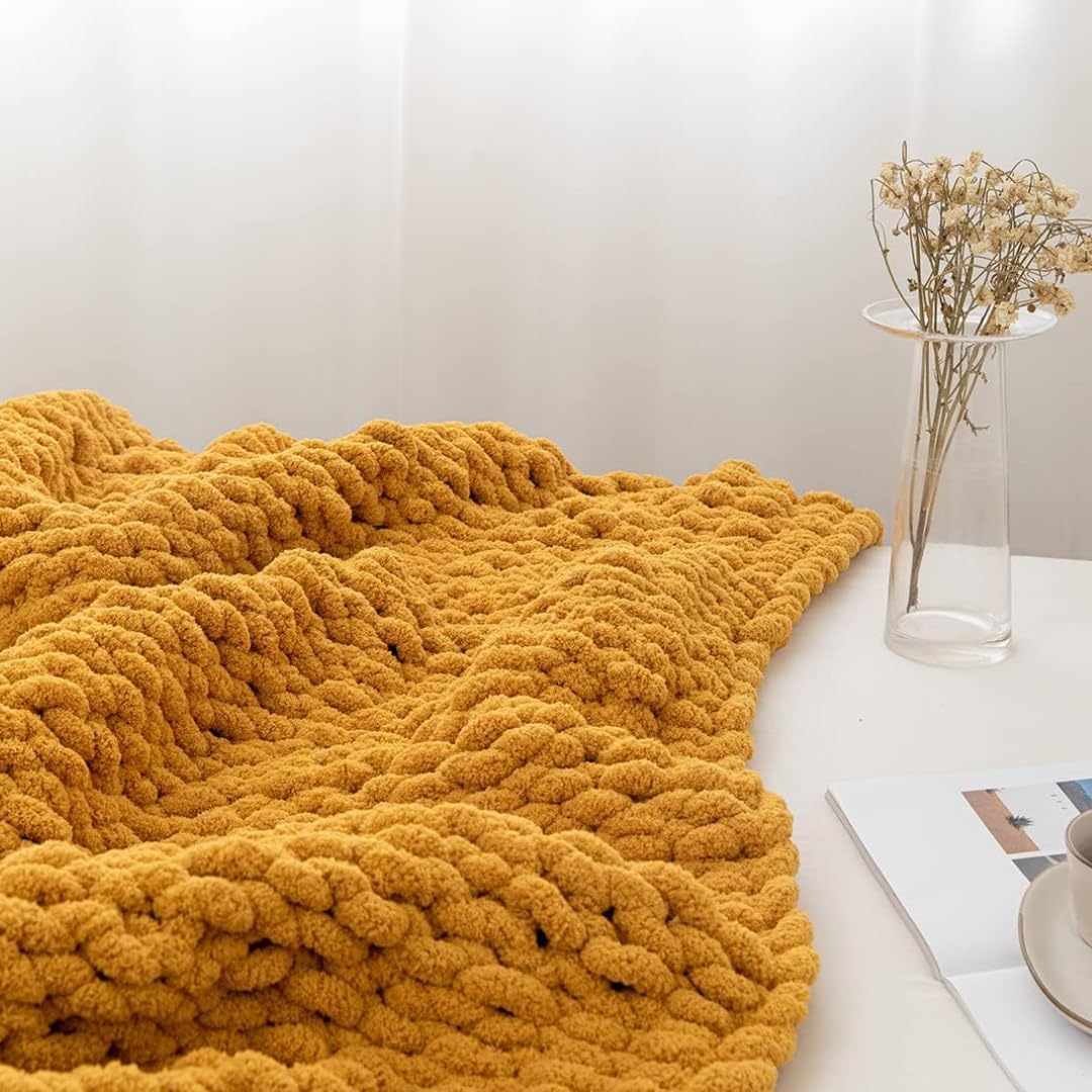 Chunky Knit Blanket Throw 48"*71", Hand Knitted Warm Chenille Throw Blanket, Home Decor Soft Thick