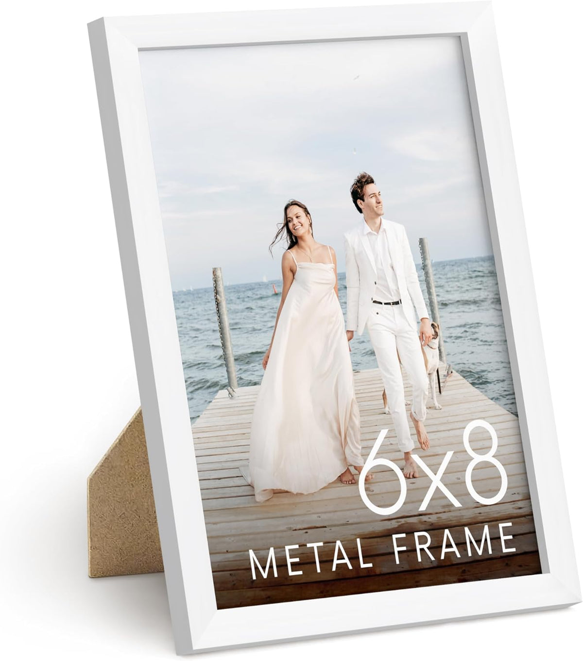 HAUS AND HUES 6x8 White Metal Picture Frame - 6x8 Wall Picture Frame - Features Premium Aluminum