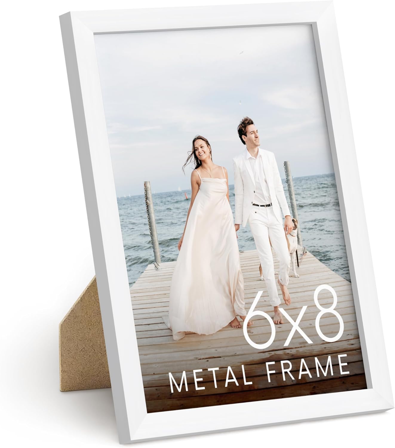 HAUS AND HUES 6x8 White Metal Picture Frame - 6x8 Wall Picture Frame - Features Premium Aluminum