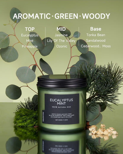 M&SENSE Eucalyptus & Mint Soy Candles for Home Scented, 11.6oz 70 Hour Burn Aromatherapy Candle