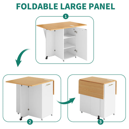 YITAHOME Folding Kitchen Table with Power Outlet, Drop Leaf Kitchen Table Islands for 2 on Wheels