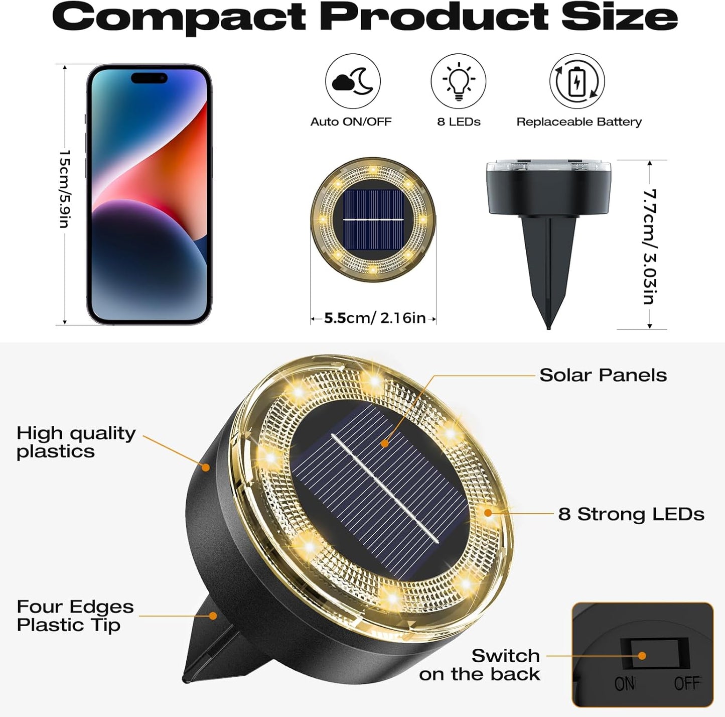 Mini Solar Ground Lights, 12 Pack Solar Lights Outdoor Waterproof, Upgraded LED Flat Landscape