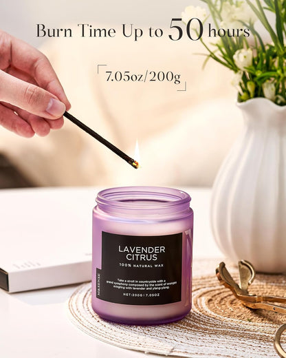 M&SENSE Lavender Citrus Scented Candle, Natural Soy Wax for Home Scented, Stress Relief 7.05oz 50H
