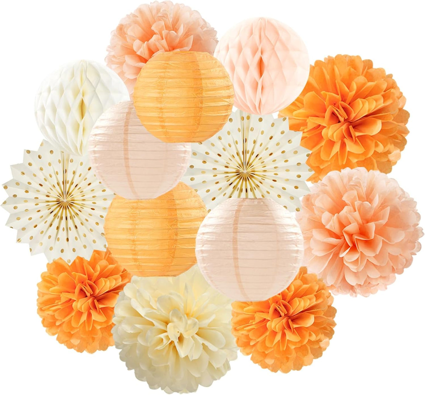 Beige-Orange Peach Fall Party-Decorations Paper-Lanterns- 14pcs Autumn Thanksgiving Harvest