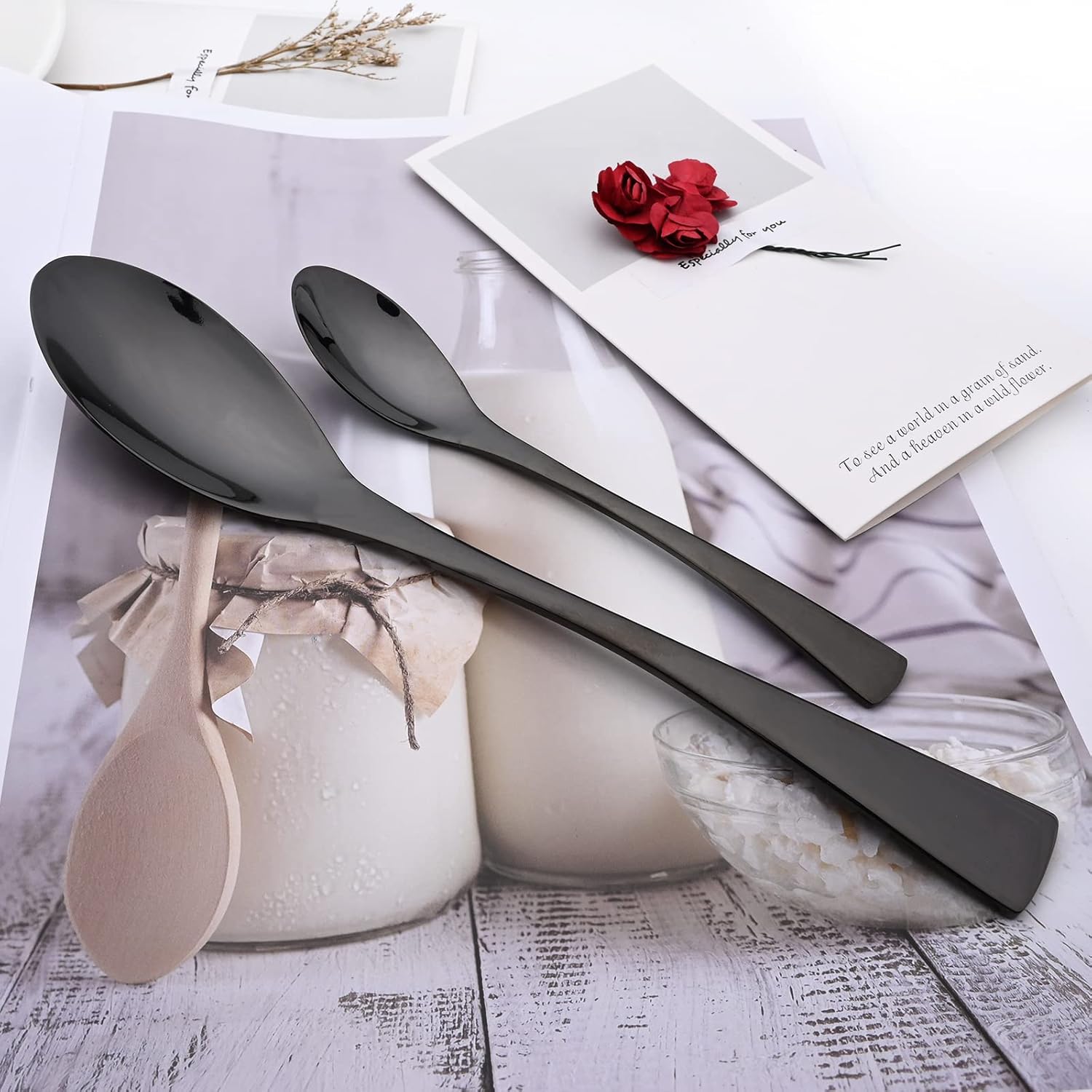24-Piece Black Flatware, Mirror 18/10 Stainless Steel Modern & Luxury Dinnerware Set With Serrated