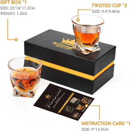 Crystal Whiskey Glasses Set of 2 (11 Oz), Old Fashioned Glass Packaged in Sturdy Gift Box, Unique