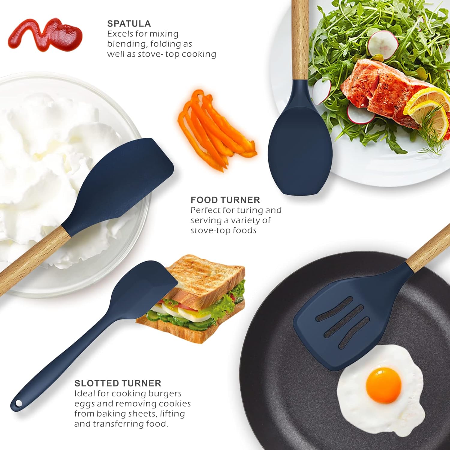 Silicone Cooking Utensils Set - 446°F Heat Resistant Silicone Kitchen Utensils for Cooking,Kitchen