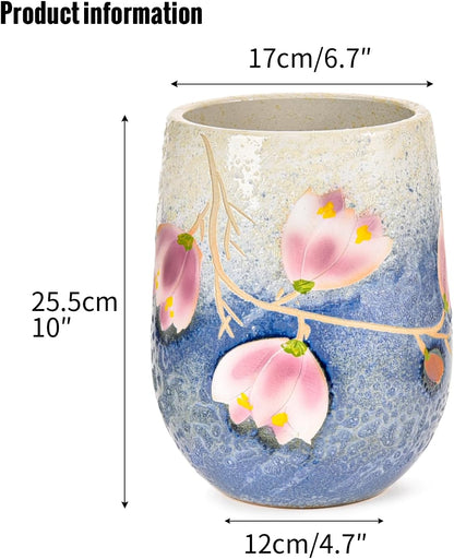 Sungmor 10.6 Inch Ceramic Succulent Plant Pot with Drainage Hole, Hand Painted Flower Pots for