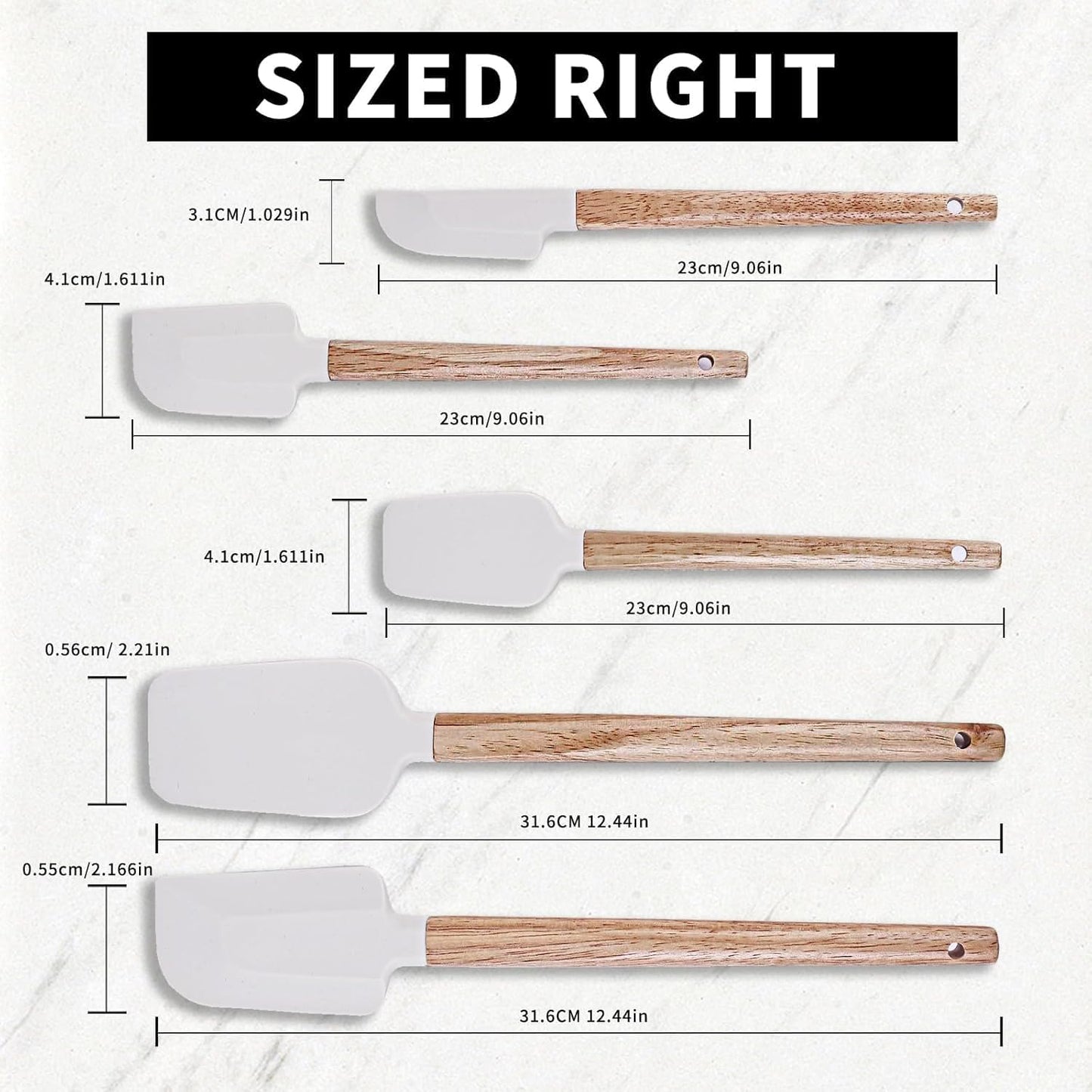 Ptanexx Wooden Handle Silicone Spatula Set 5 Piece, Batter Mixing Spatula, Spatula for Cooking