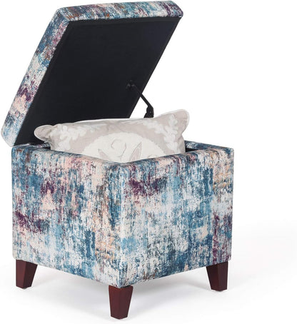 Adeco 18 Inch High Cube Ottoman Storage, Linen Chair Foot Stools, Upholstered Vanity Stool with