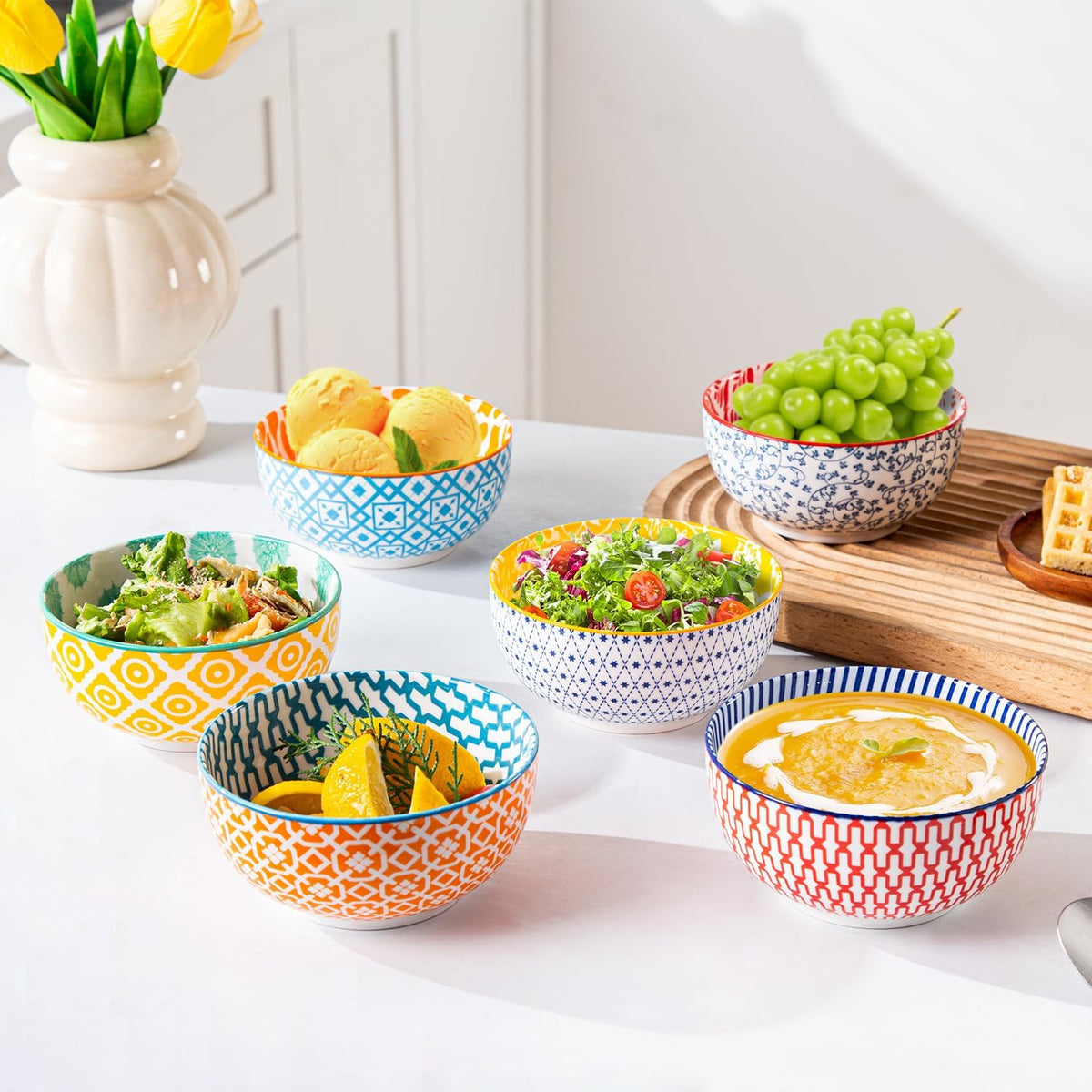 Ceramic Dessert Bowls Set - 11 Oz Porcelain Ice Cream Bowl for kitchen - 4.7 Inch Small Cereal Bowl