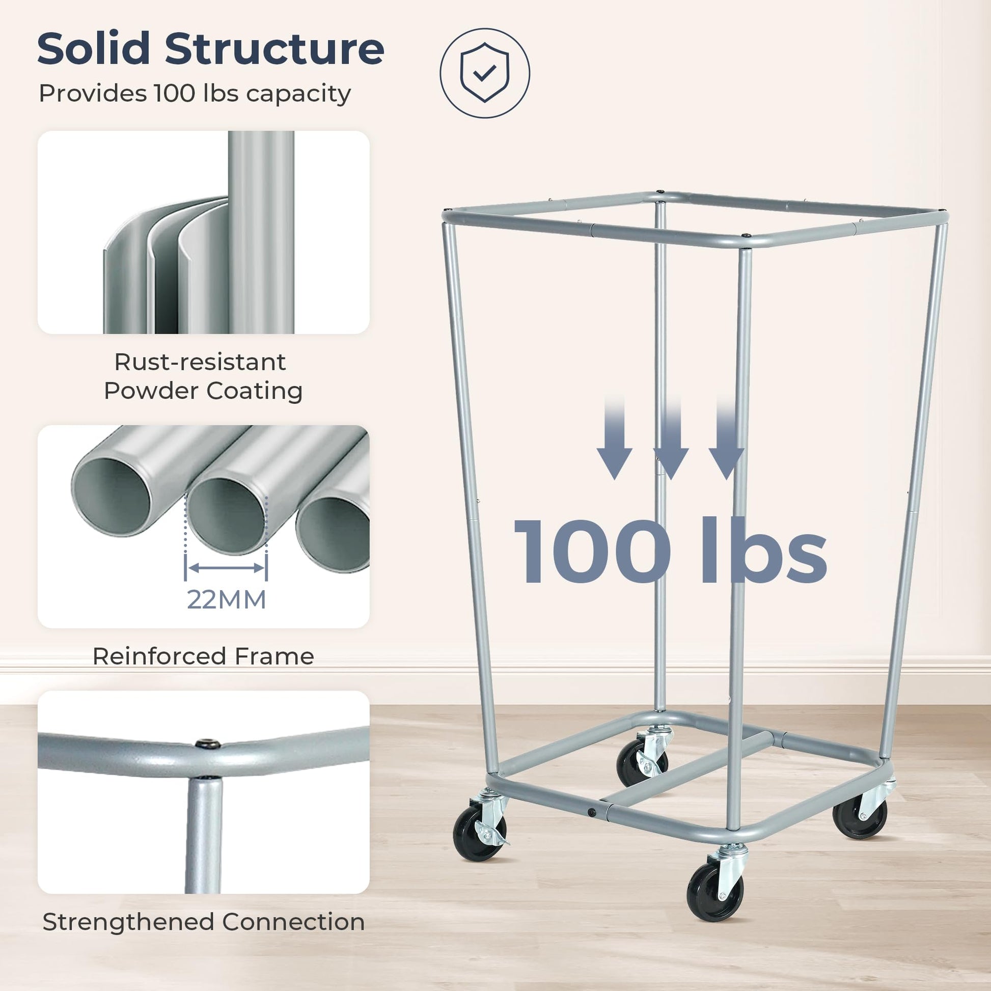 STO STO Laundry Hamper with Wheels, 160L Rolling Laundry Sorter Cart with Heavy Duty Steel Frame