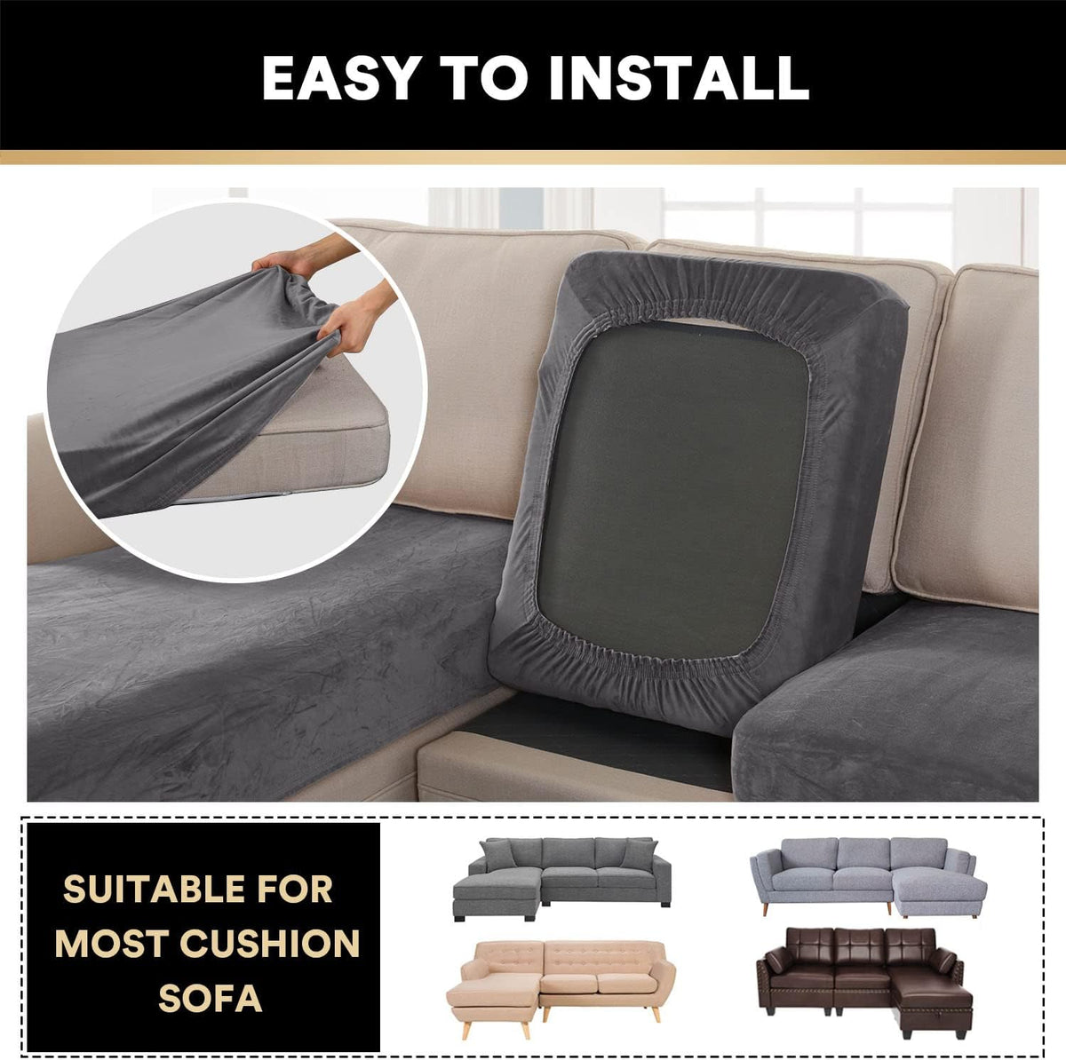 PrinceDeco Sectional Couch Covers 3 Pieces Velvet Sofa Covers L Shape Soft Couch Covers for