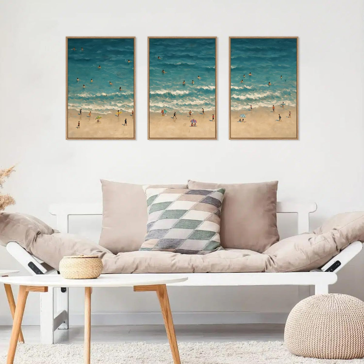 HLNIUC Summer Beach Canvas Wall Art,Modern Minimalist Coastal Landscape Wall Decor Set of