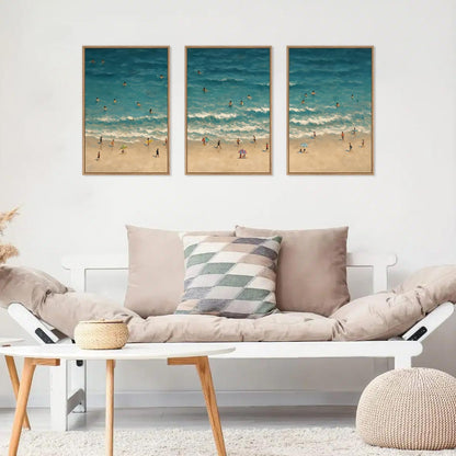 HLNIUC Summer Beach Canvas Wall Art,Modern Minimalist Coastal Landscape Wall Decor Set of