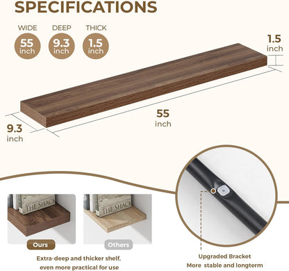 Dreamland 55 Inches Floating Shelves for Wall, 9.3" Deep Long Floating Shelves Set of 1, Large