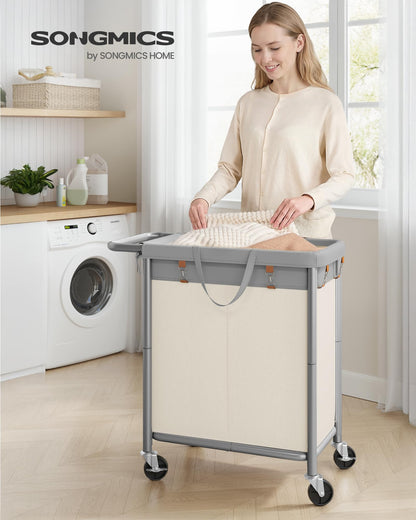 SONGMICS Laundry Basket with Wheels, 2-Section Rolling Laundry Hamper, 37 Gallons (140 L)