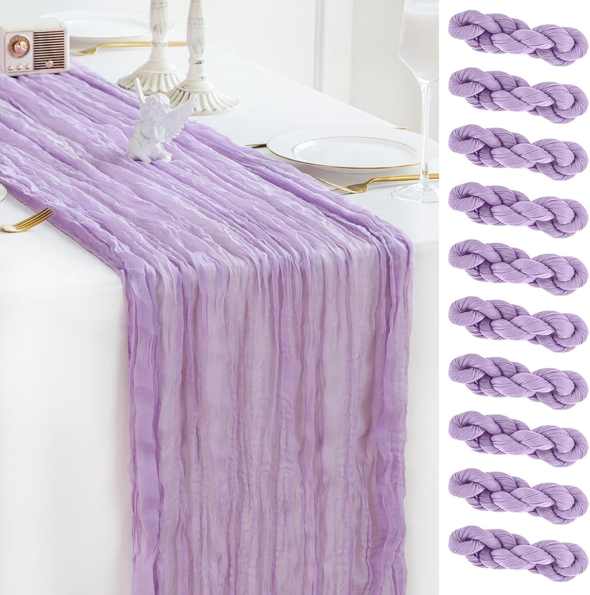 Sioloc 10 Pack Lilac Purple Lavender Cheesecloth Table Runner Fall Autumn Decor for Home 10ft Table