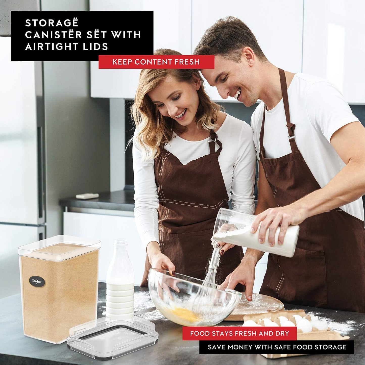 DWËLLZA KITCHEN Large Flour Sugar Storage Containers Set of 2; 175 FL. oz - 5.2L Plastic Airtight