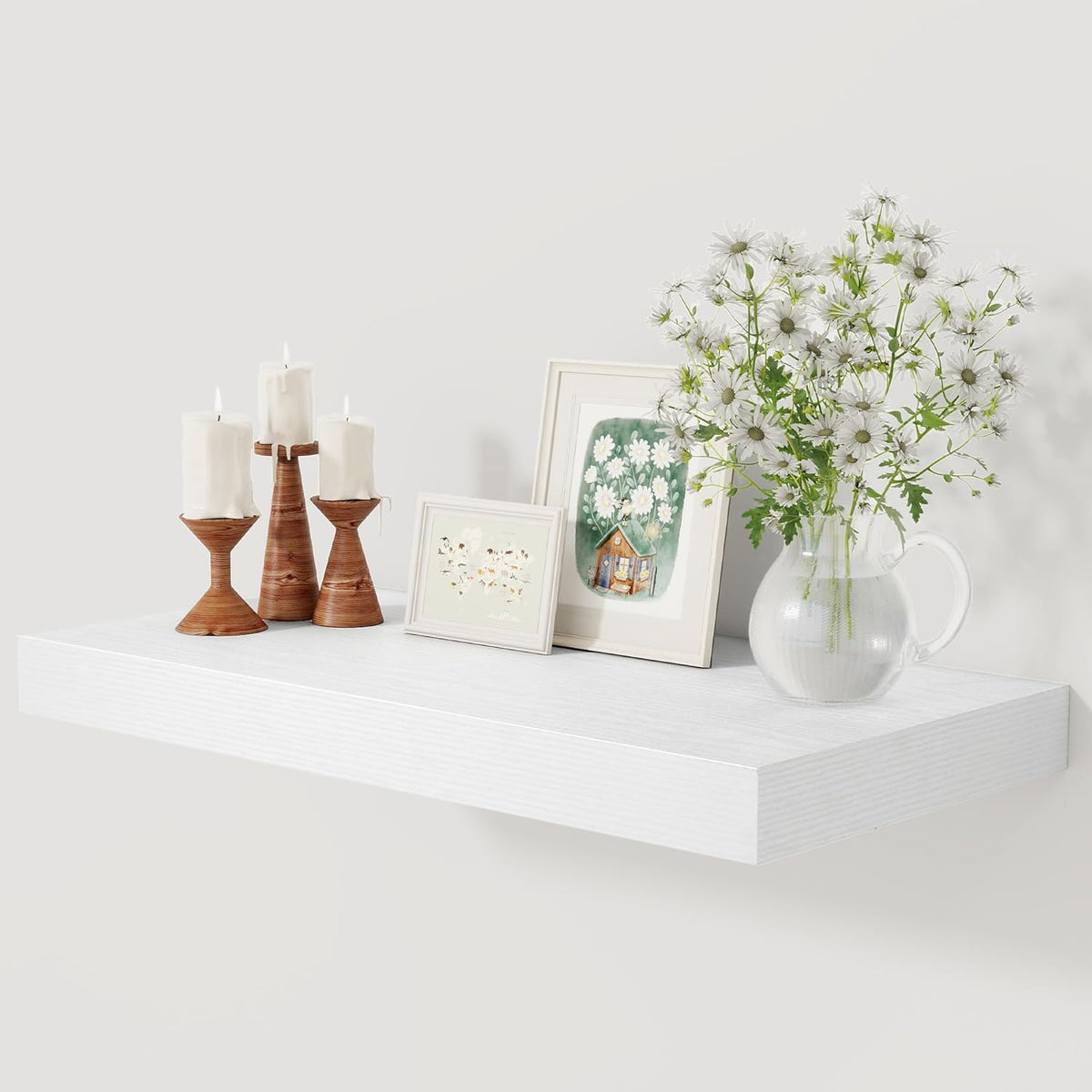 12 Inch Deep White Floating Shelves, 24 x 12 Floating Shelf for Books, Rustic Wood Deep Wall