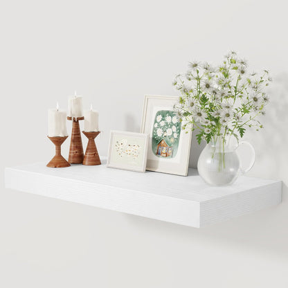 12 Inch Deep White Floating Shelves, 24 x 12 Floating Shelf for Books, Rustic Wood Deep Wall