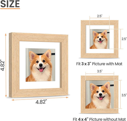 upsimples 4x4 Picture Frame, Natural Solid Wooden Picture Frames, Display 3x3 with Mat or 4 x 4