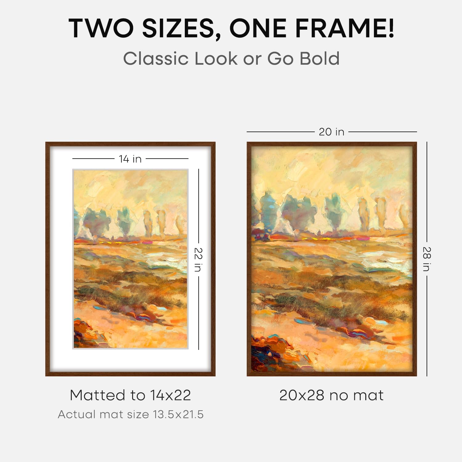 Homeforia 20x28 Picture Frame Brown, High End Dark Oak 20x28 Walnut Wooden Poster Frames with Mat