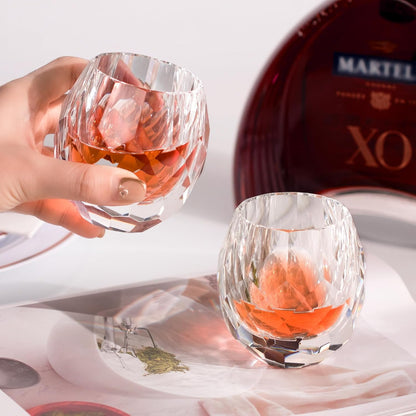 KAMMAK Crystal Whiskey Glasses Set of 2, Handcrafted Old Fashioned Glasses Stemless, 3.71oz Hand