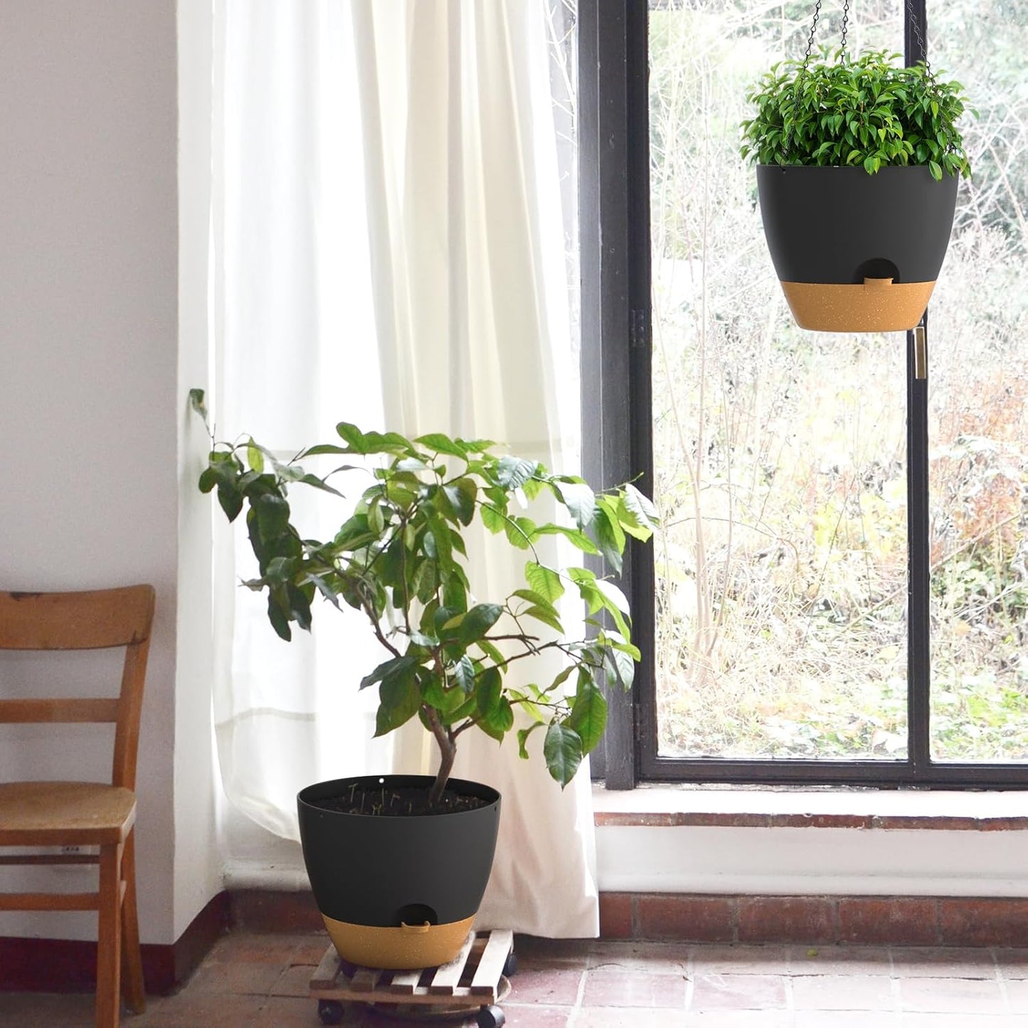 ZMTECH 12 Inch Hanging Planters for Indoor Outdoor Plants, 1 Pack Self Watering Hanging Plant Pots