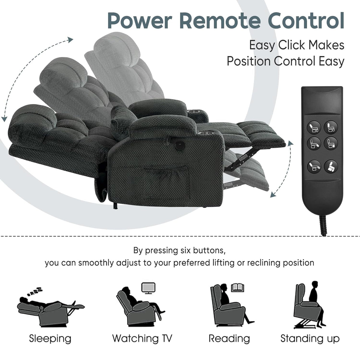 Oversized Dual Motor Lay Flat Power Lift Recliner Chair with Massage, Heating, Lumbar Pillow, USB &
