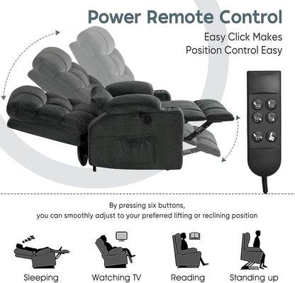 Oversized Dual Motor Lay Flat Power Lift Recliner Chair with Massage, Heating, Lumbar Pillow, USB &
