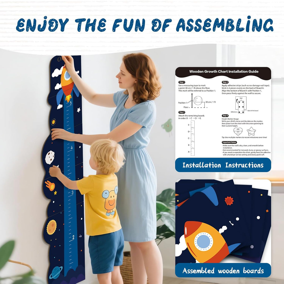 Personalized Name Growth Chart for Wall, Rocket Wood Height Chart for Kids, Height Measurement for