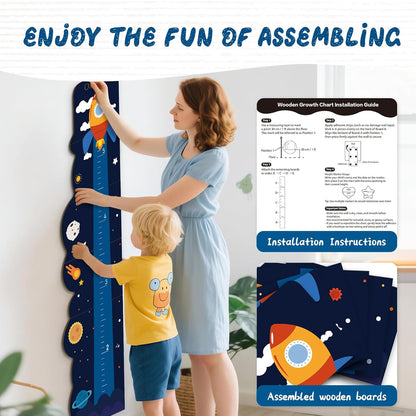 Personalized Name Growth Chart for Wall, Rocket Wood Height Chart for Kids, Height Measurement for