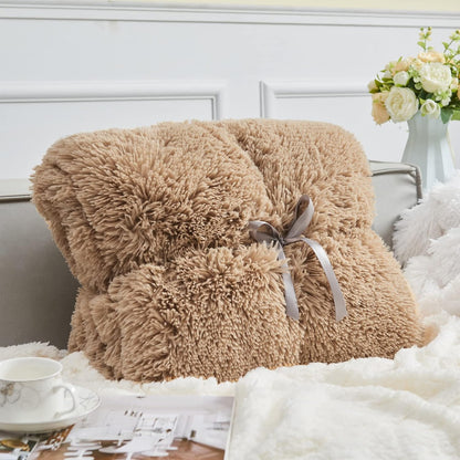 GONAAP Fuzzy Faux Fur Throw Blanket Twin Size Brown Super Soft Cozy Plush Fuzzy Shaggy Blanket for