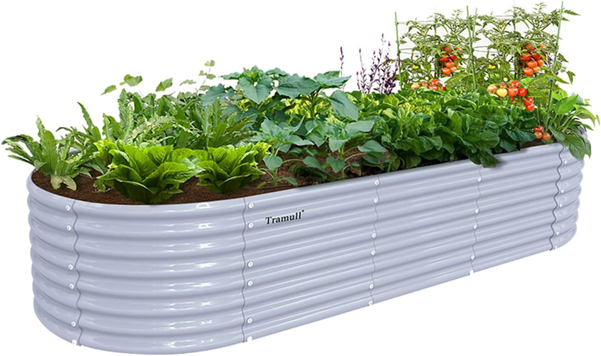 1 Pack 8x3x2FT Galvanized Raised Garden Bed Kit Oval Metal Ground Planter Box Outdoor Bottomless