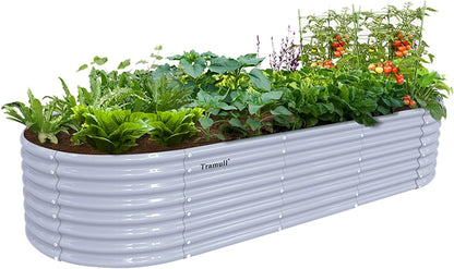 1 Pack 8x3x2FT Galvanized Raised Garden Bed Kit Oval Metal Ground Planter Box Outdoor Bottomless
