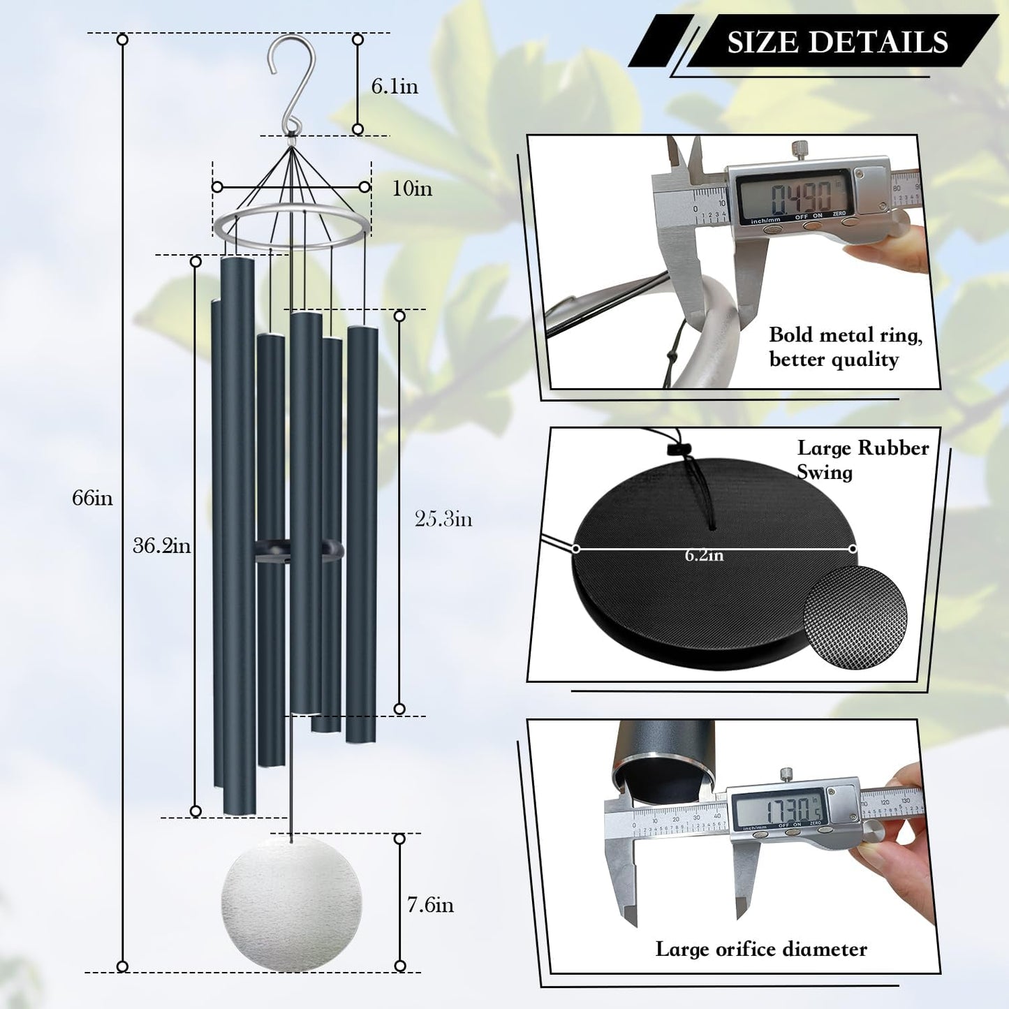 ASTARIN Extra Large Wind Chimes Outdoor Deep Tone,66 Inch Wind Chimes for Outside with 6 Tubes