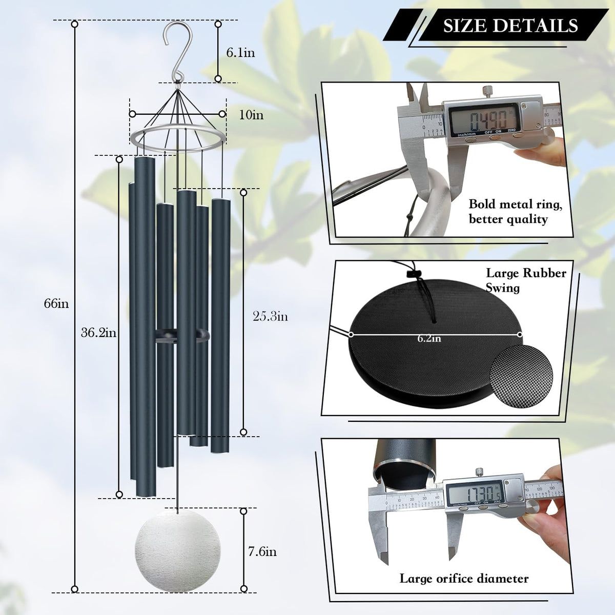 ASTARIN Extra Large Wind Chimes Outdoor Deep Tone,66 Inch Wind Chimes for Outside with 6 Tubes